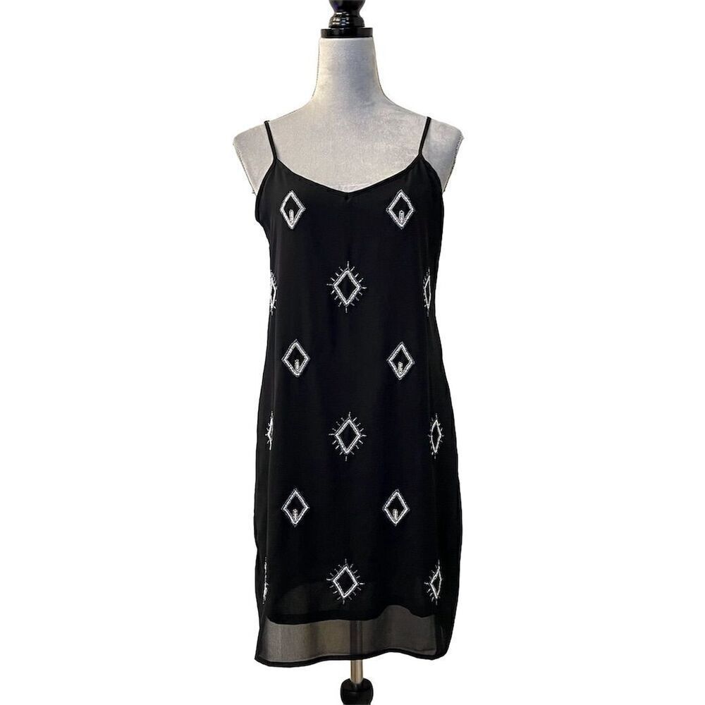 Old Navy Women's Beaded Slip Dress Black Silver Party Size S